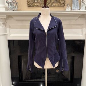 Solitaire by Ravi K Purple Faux Suede Moto Jacket – Asymmetrical Zip, Size Small